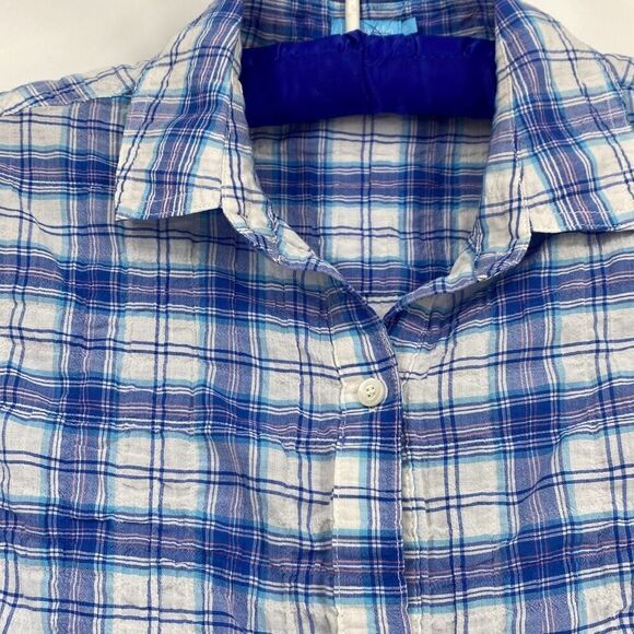 J. McLaughlin Lois Textured Crinkle Cotton Plaid Pastel Cool Crisp Button Down S - Picture 2 of 12